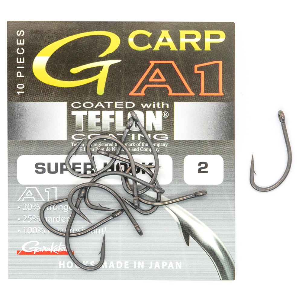 Гачки одинарні Gamakatsu A1 G-Carp Specialist P.T.F.E. coating Grey №1 10pc фото 2