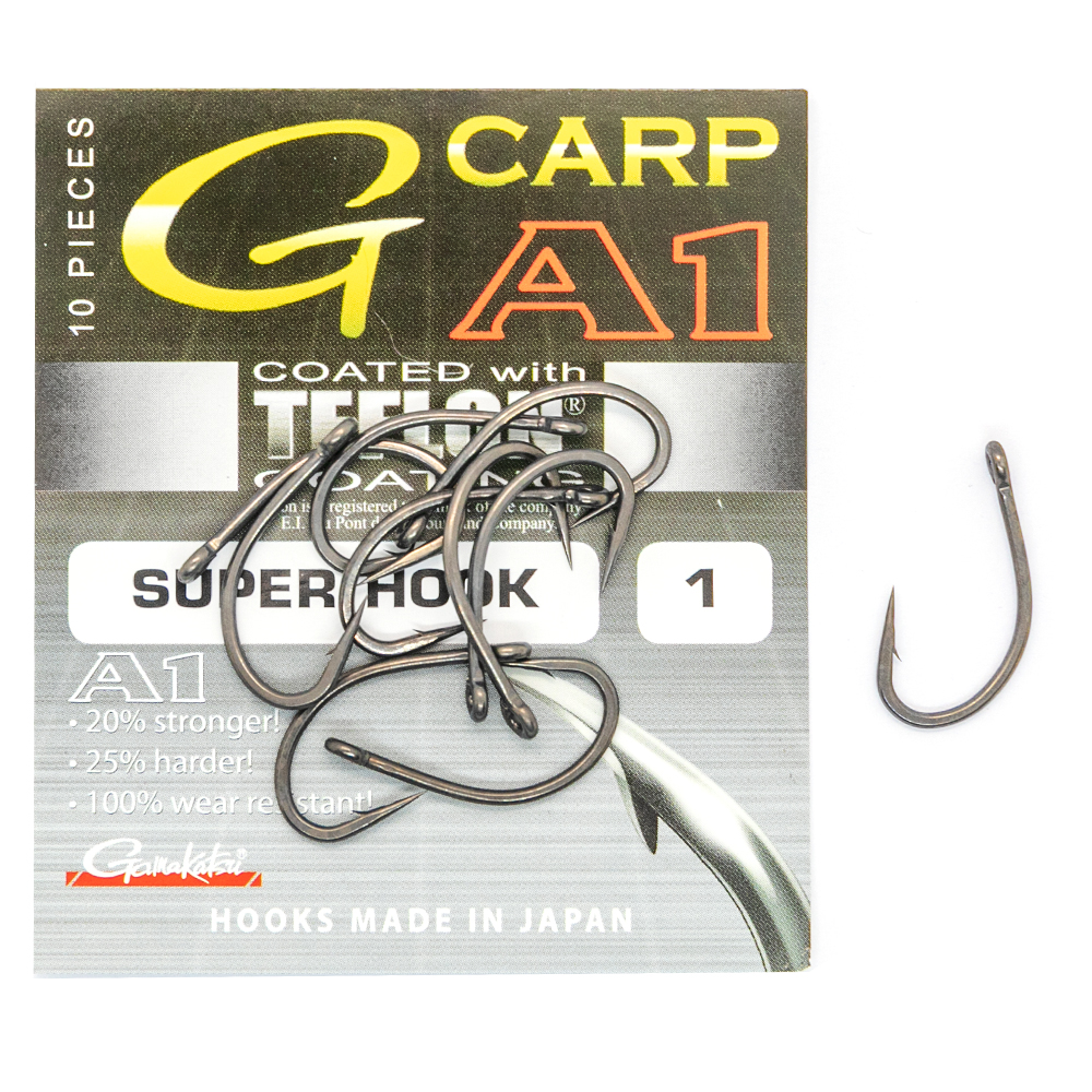 Гачки одинарні Gamakatsu A1 G-Carp Specialist P.T.F.E. coating Grey №1 10pc фото 4