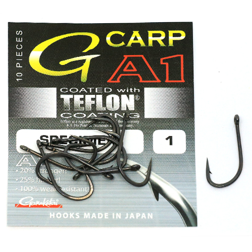 Гачки одинарні Gamakatsu A1 G-Carp Specialist P.T.F.E. coating Grey №1 10pc