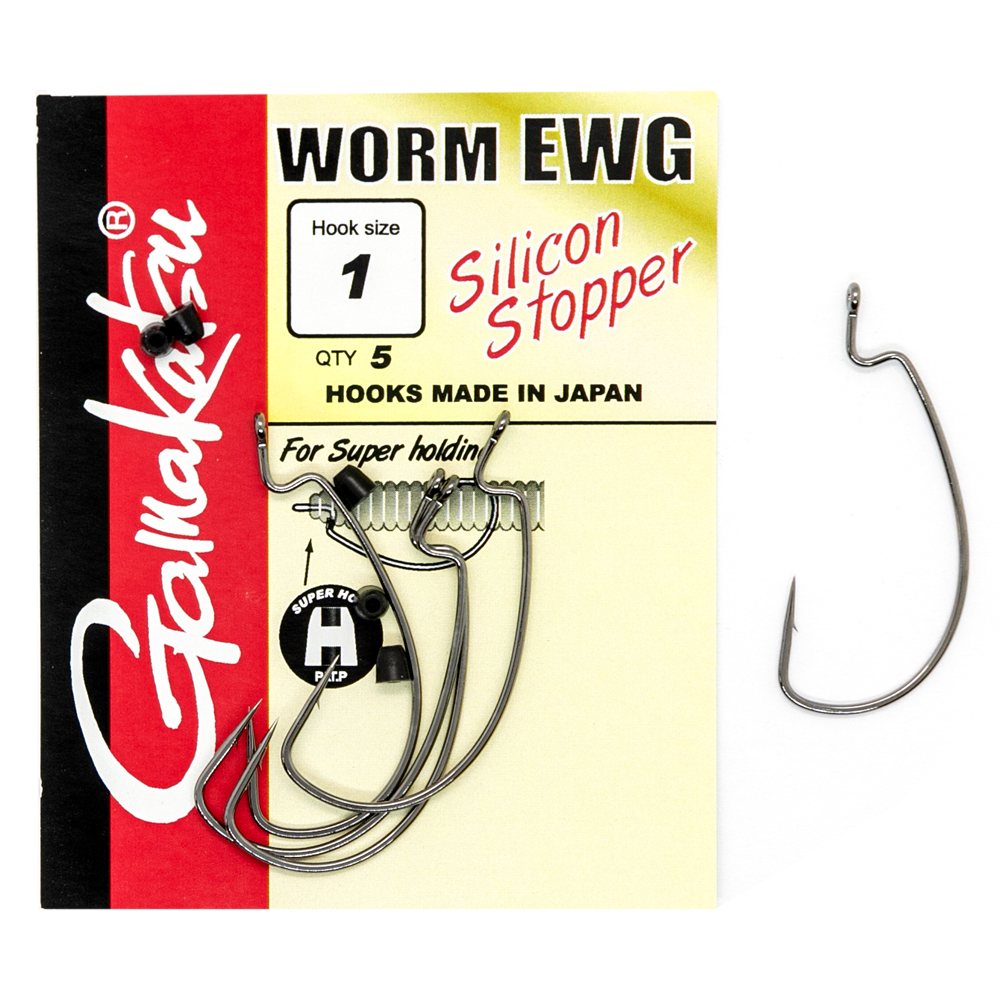 Крючки Gamakatsu Worm Offset EWG silicon stopper Black №1 5pc