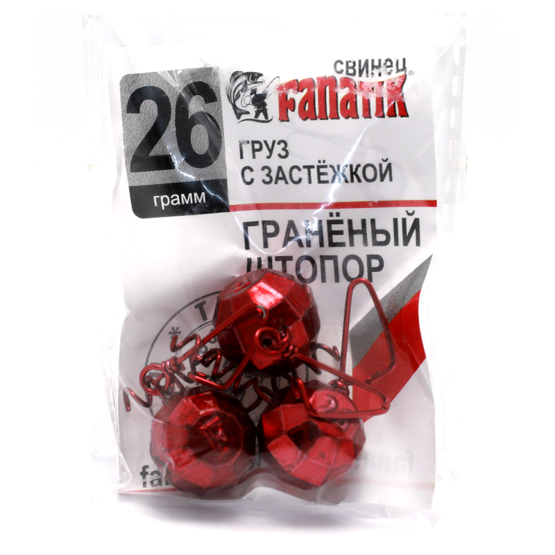 Груз штопор Fanatik гранований із застібкою #red 14g 5pc фото 11