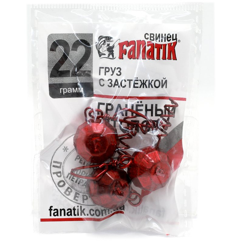 Груз штопор Fanatik граненый с застежкой #red 22g 3pc