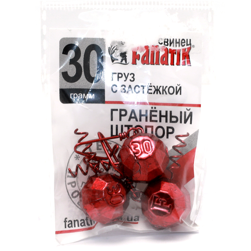 Груз штопор Fanatik гранований із застібкою #red 22g 3pc фото 6