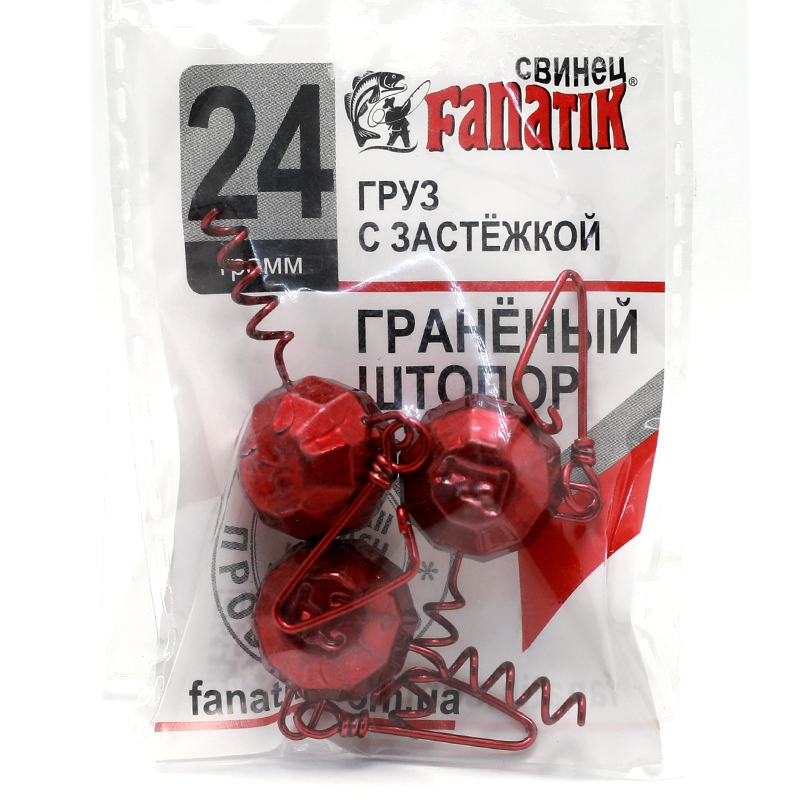 Груз штопор Fanatik граненый с застежкой #red 24g 3pc