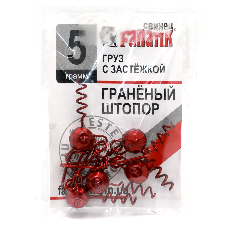 Груз штопор Fanatik гранований із застібкою red 5g 5pc