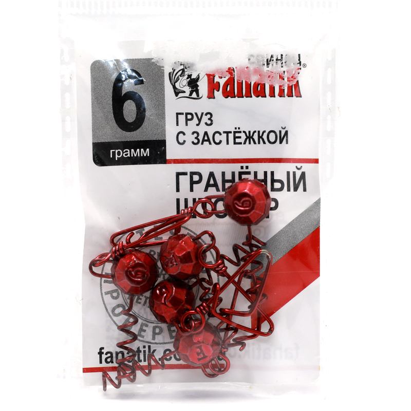 Груз штопор Fanatik граненый с застежкой red 6g 5pc