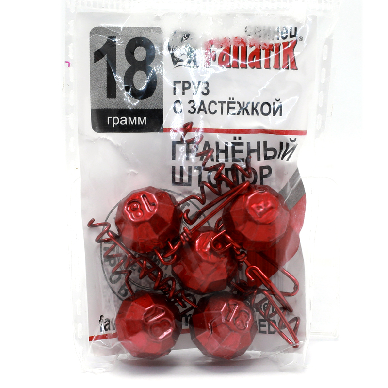 Груз штопор Fanatik гранований із застібкою #red 12g 5pc фото 10