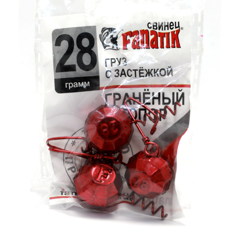 Груз штопор Fanatik гранований із застібкою #red 26g 3pc фото 3