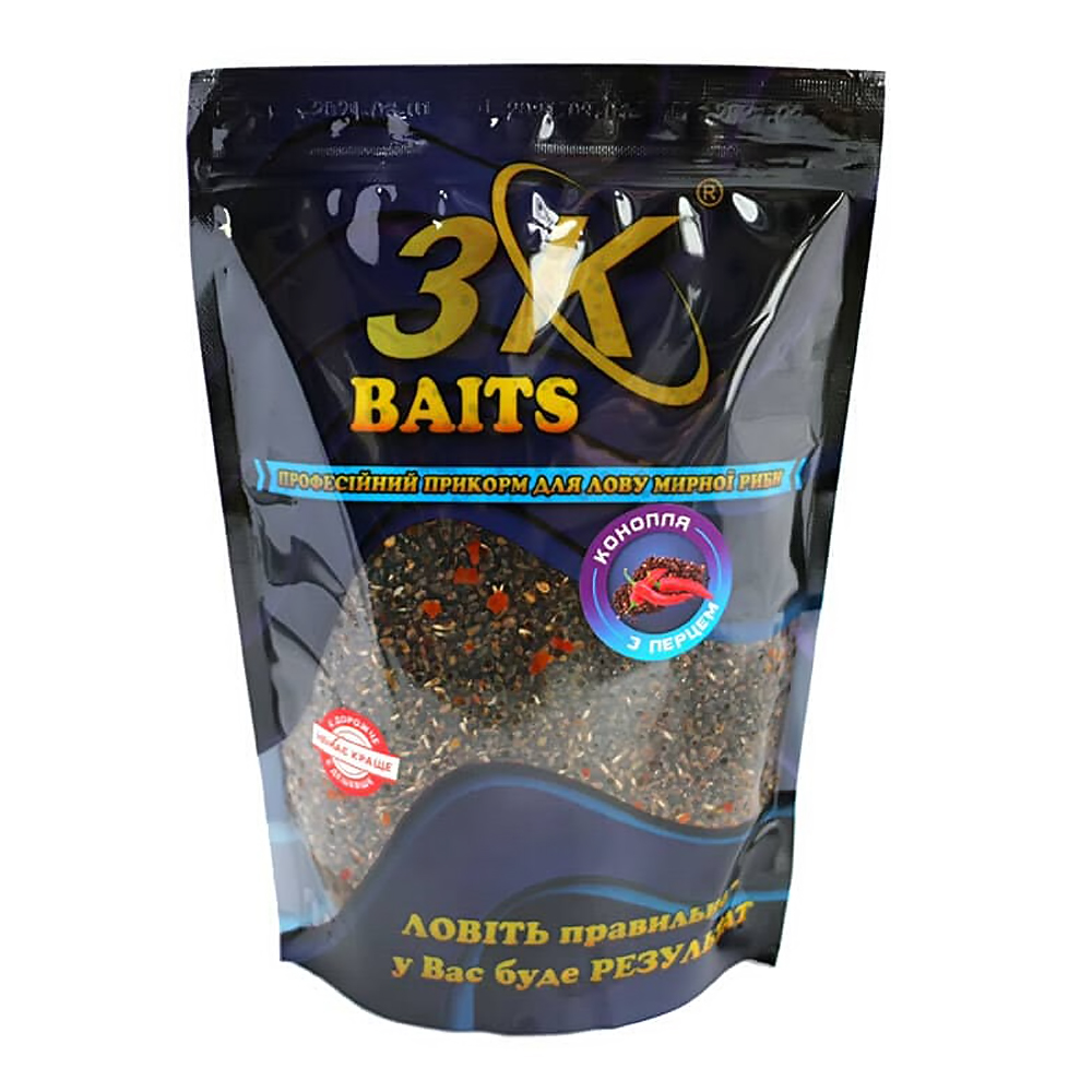Прикормка 3KBaits Конопля з перцем гостра 0.8kg