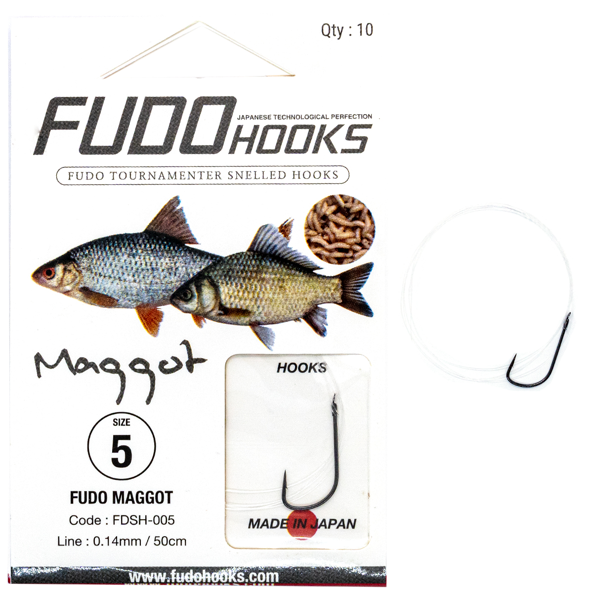 Гачки з повідцями Fudo Maggot Black 5 0.14mm 50cm (10 шт.)