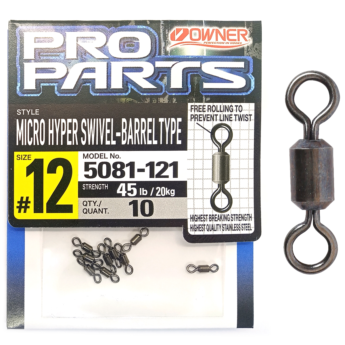 Вертлюг Owner Micro Hyper Swivel Barrel Type №12 20.4kg 10pc Black nickel