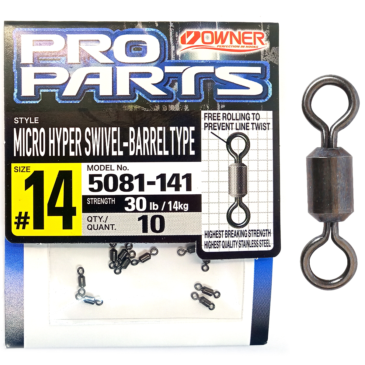Вертлюг Owner Micro Hyper Swivel Barrel Type №14 13.6kg 10pc Black nickel