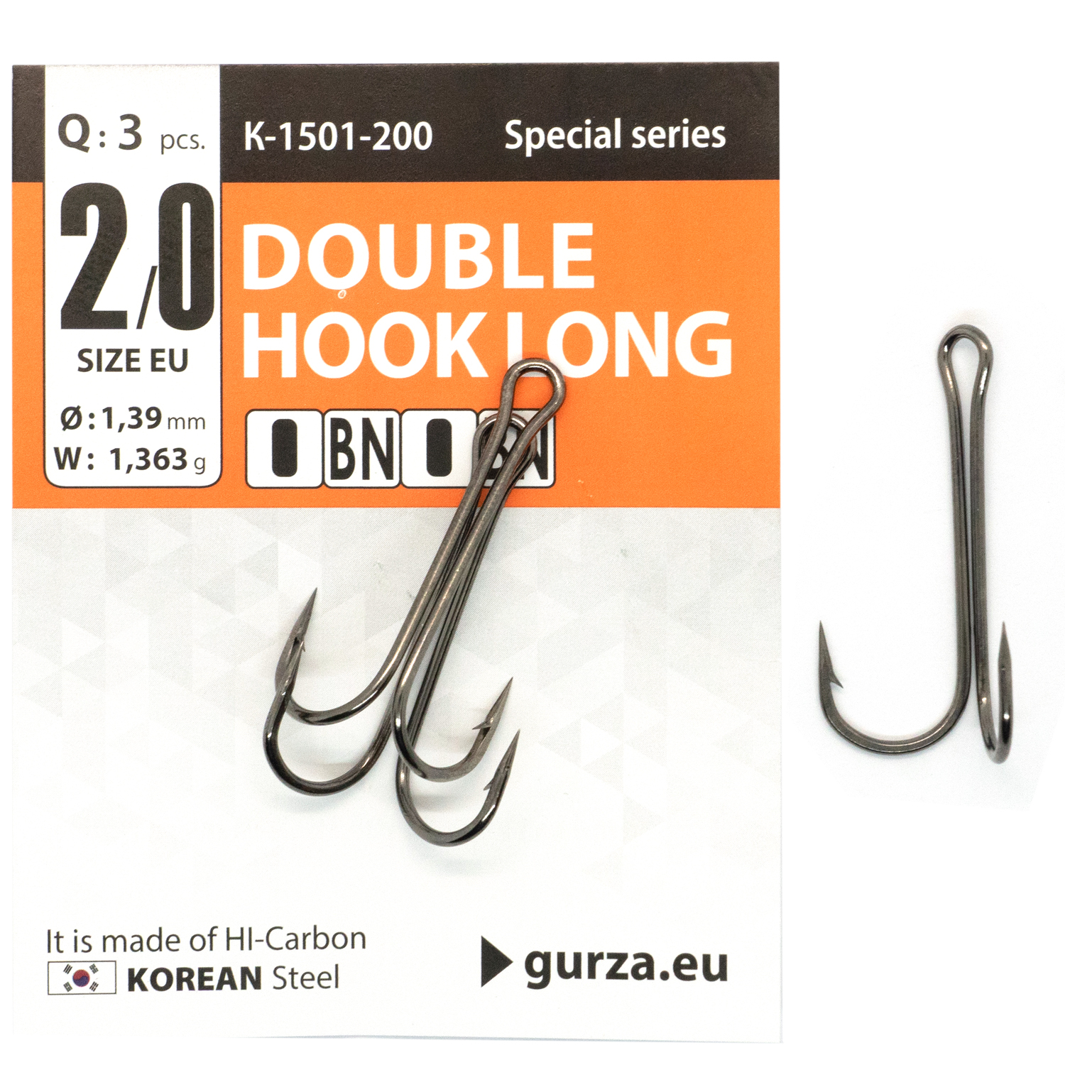 Двойник Gurza Double Hook Long Shank BN #3/0 3pc фото 2