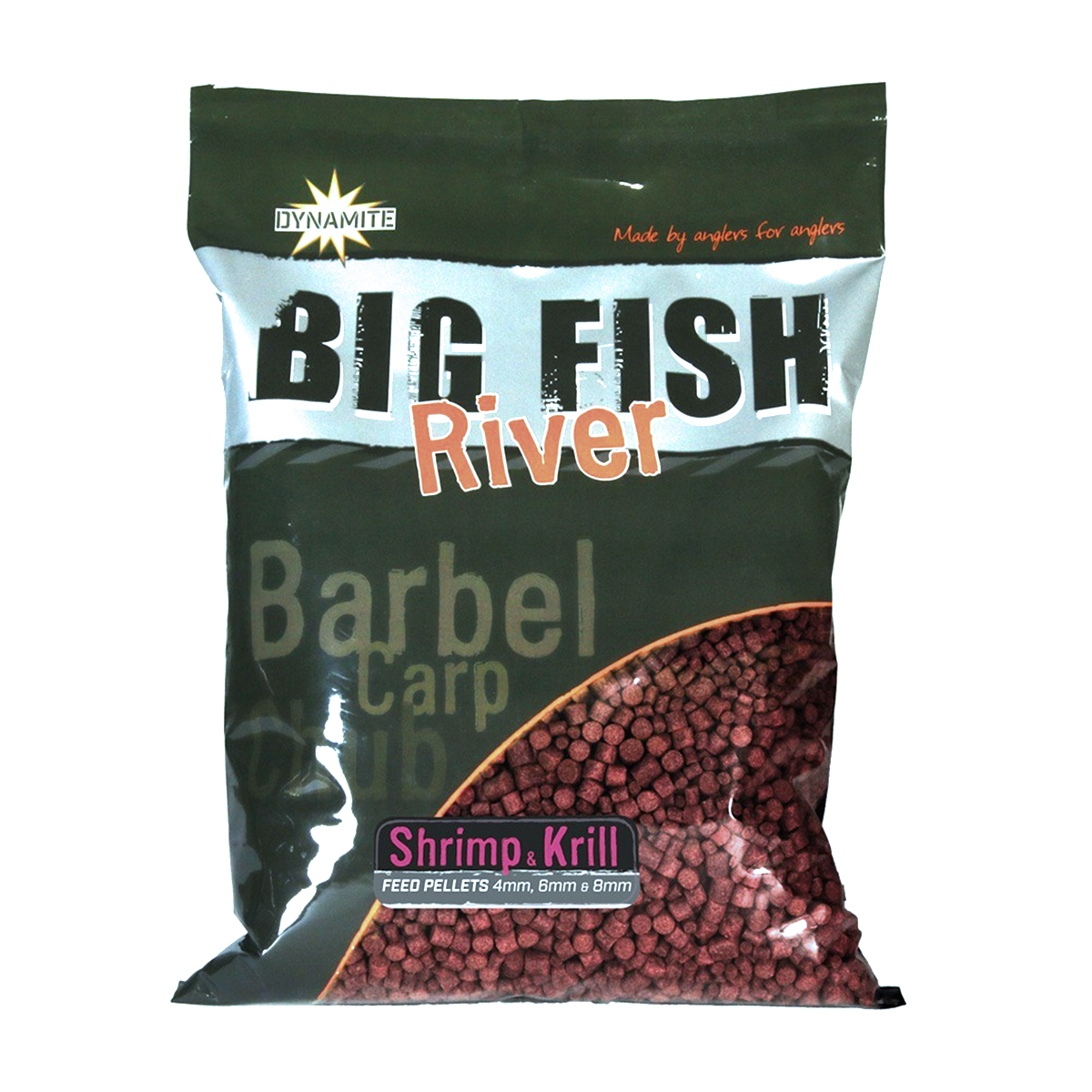 Пеллетс Dynamite Baits Big Fish River Pellets Shrimp & Krill 4mm 6mm 8mm 1.8kg