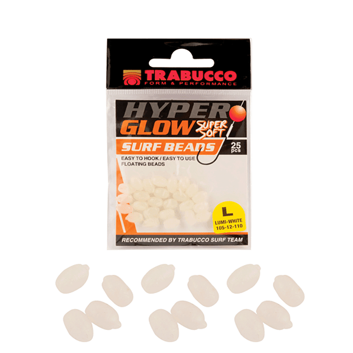 Стопор овальний Trabucco Hyper-Glow Surf Beads Lumi-White L 25pc