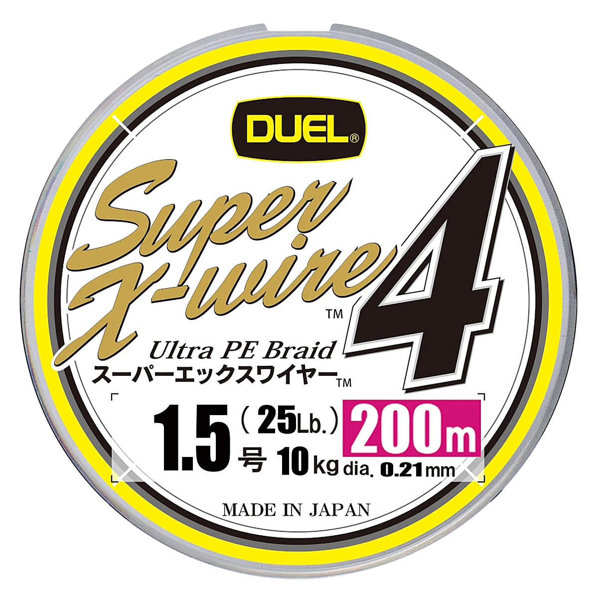 Шнур Duel Super X-Wire 4 200m 0.21mm 10kg 5Color Yellow Marking #1.5