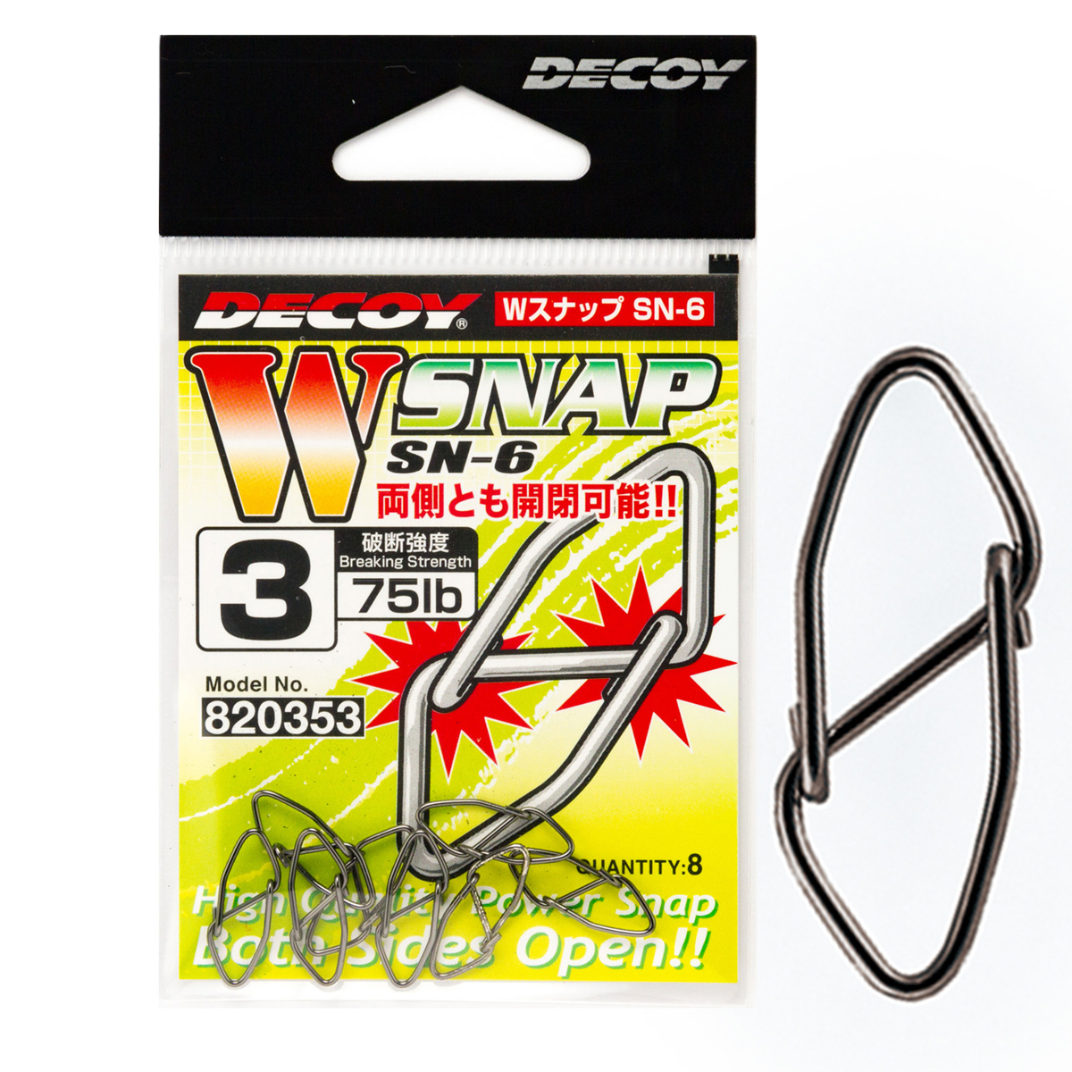 Застібка Decoy SN-6 W Snap 75lb #3 8pcs