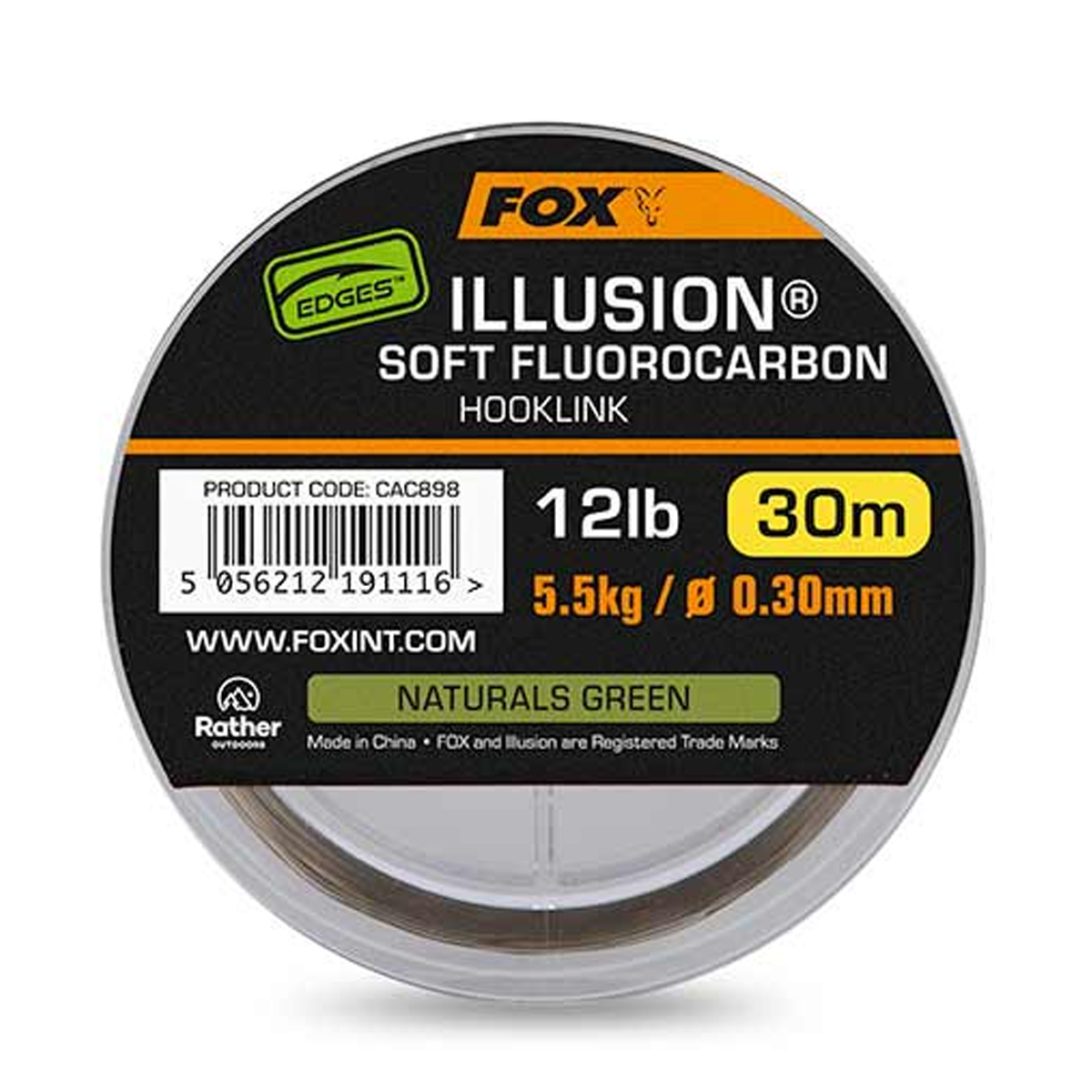 Повідцевий матеріал Fox Edges Illusion Soft Fluorocarbon Hooklink 30m 5.5kg/12lb Naturals Green