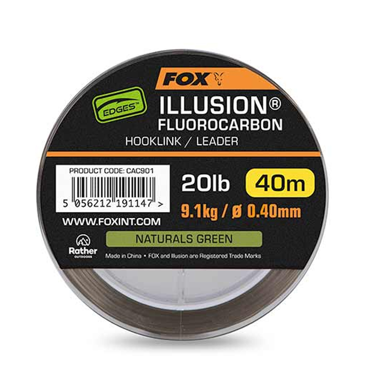 Повідцевий матеріал Fox Edges Illusion Soft Fluorocarbon Hooklink 40m 9.1kg/20lb Naturals Green