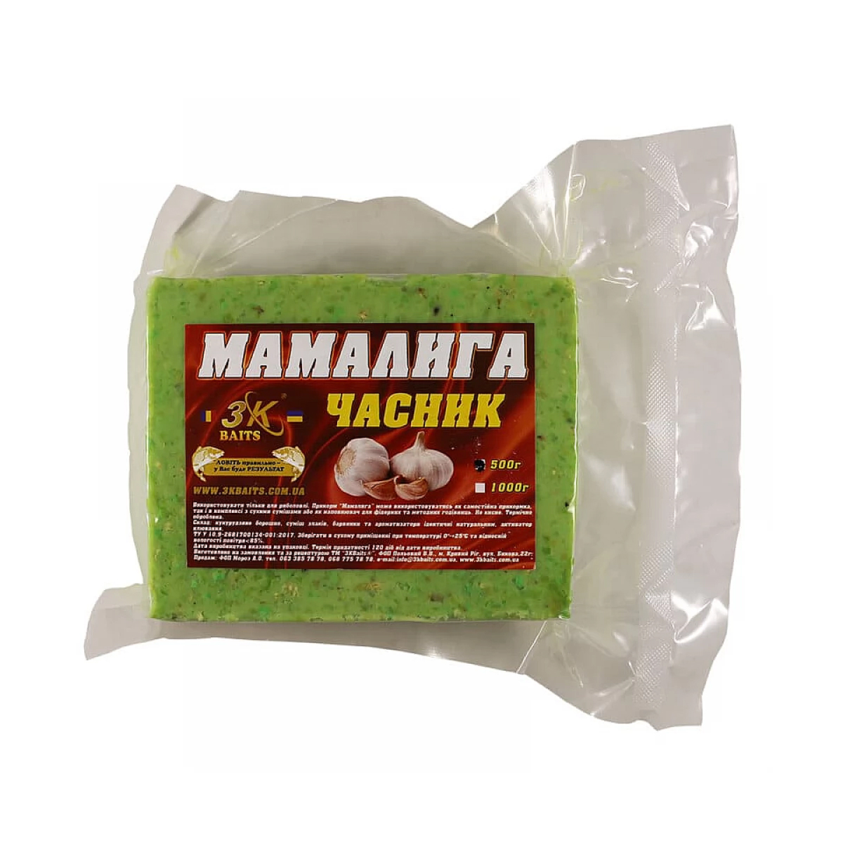 Прикормка 3KBaits Мамалыга чеснок 0.5kg