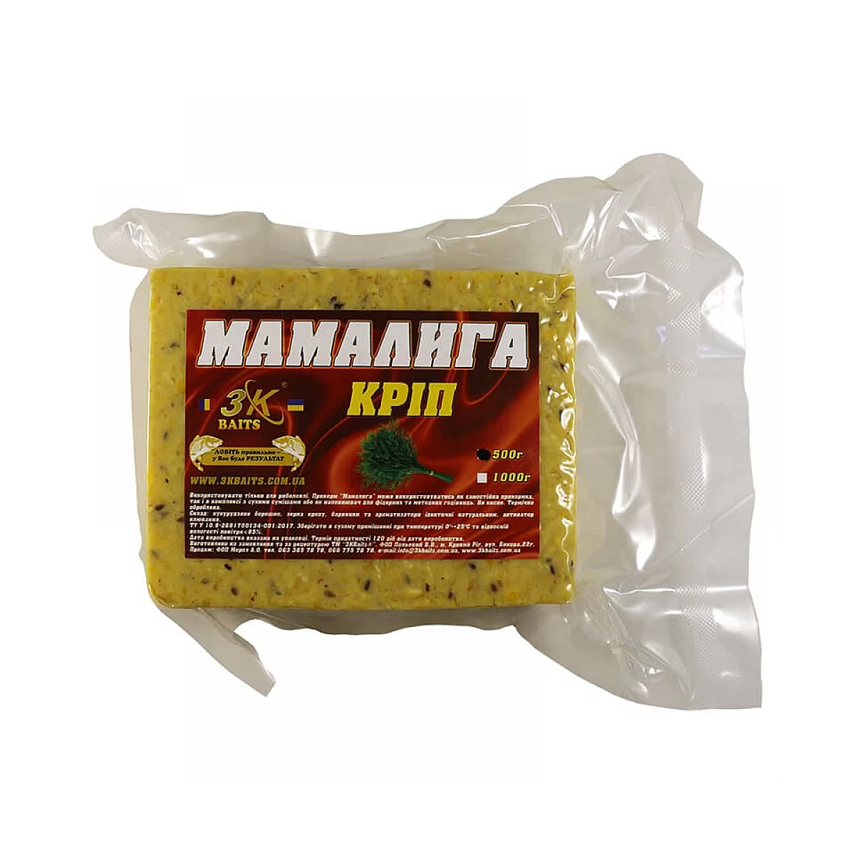 Прикормка 3KBaits Мамалыга укроп 0.5kg