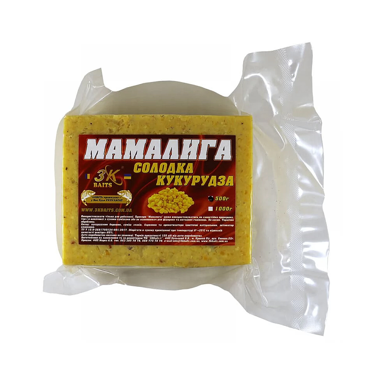 Прикормка 3KBaits Мамалыга сладкая кукуруза 0.5kg