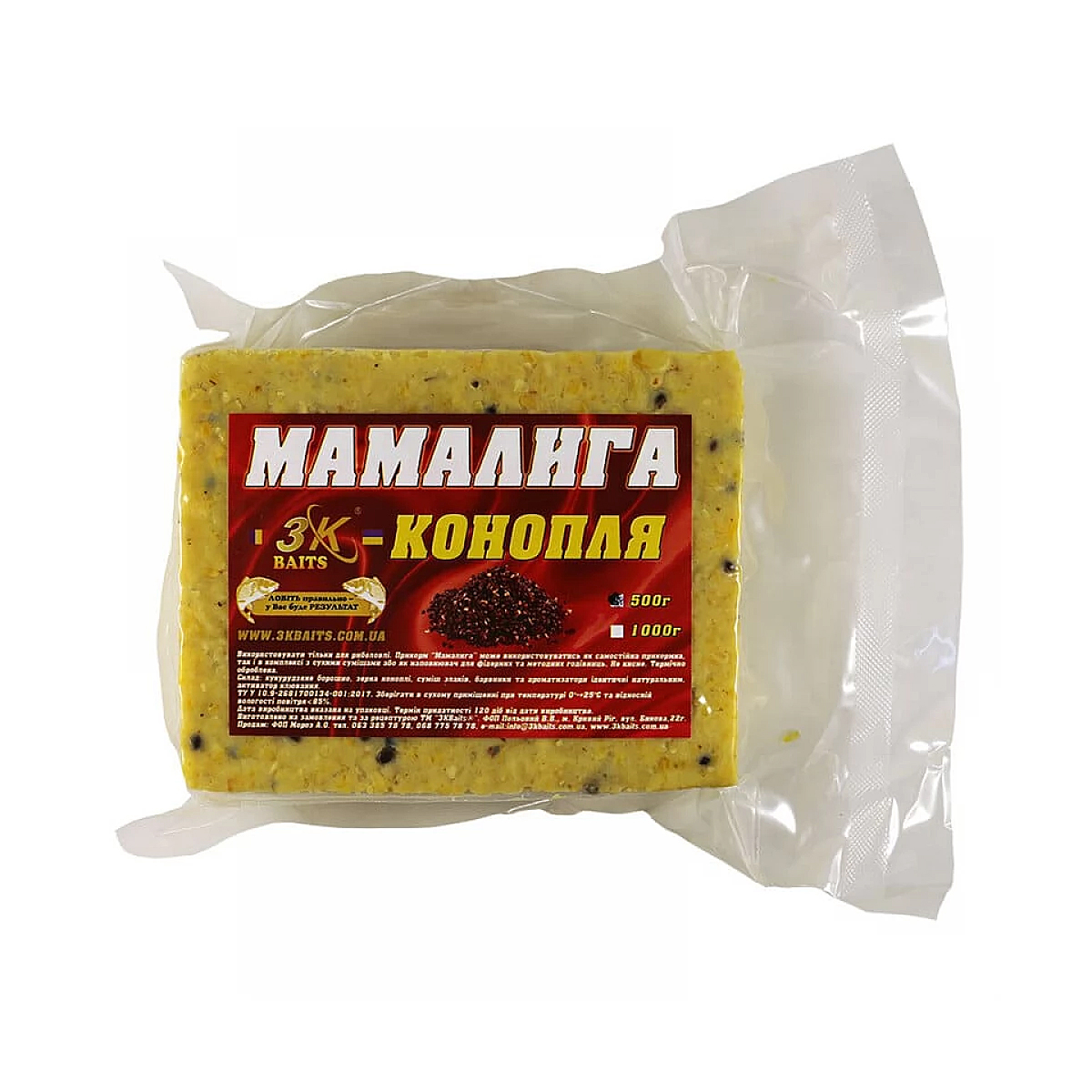 Прикормка 3KBaits Мамалыга конопля 0.5kg