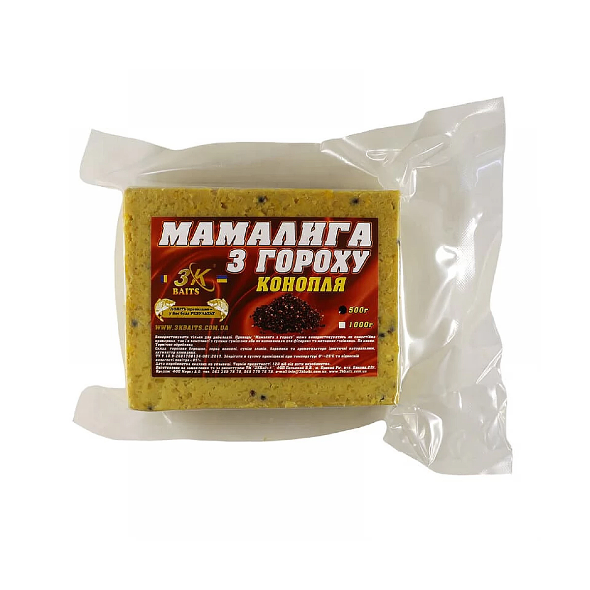 Прикормка 3KBaits Мамалыга горох конопля 0.5kg