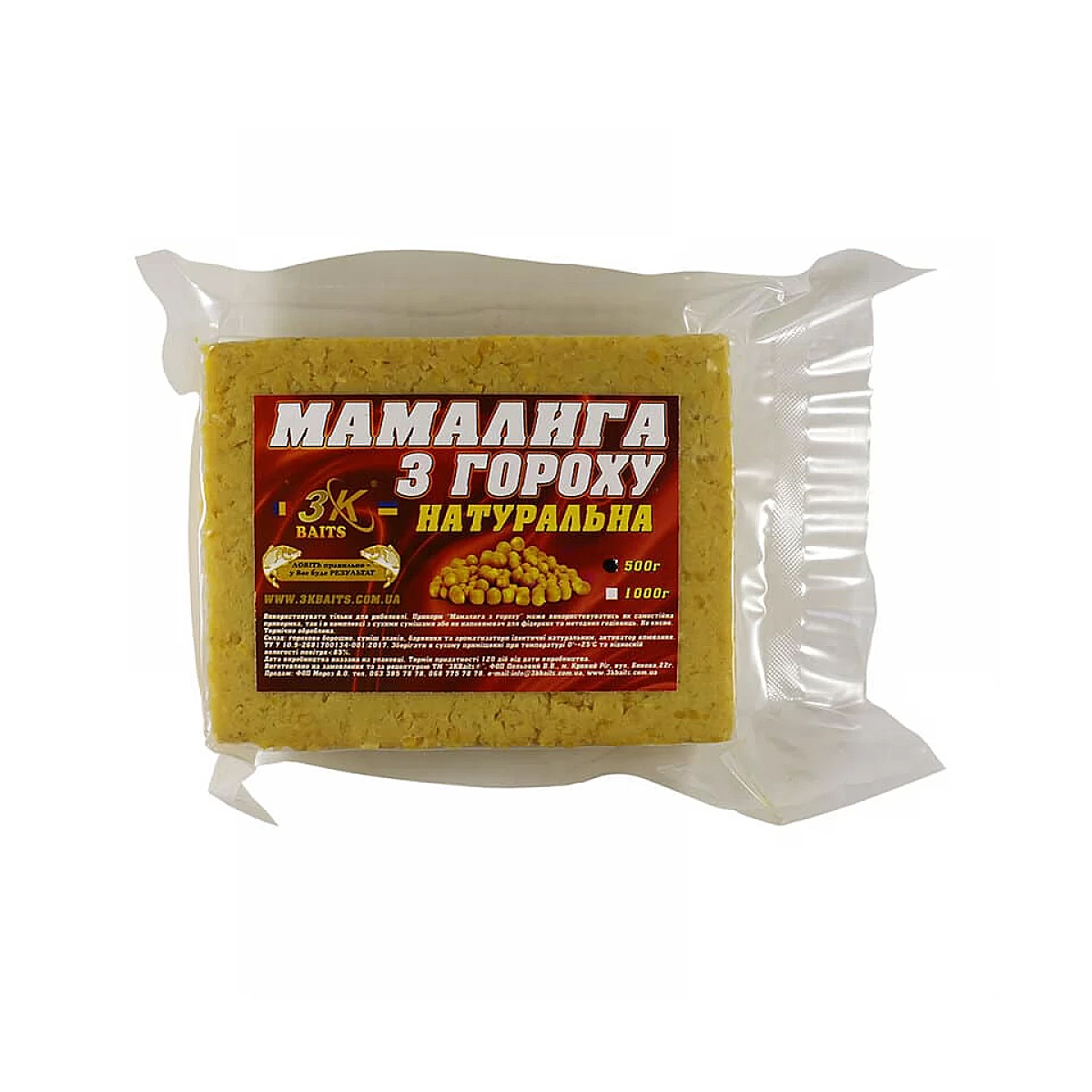 Прикормка 3KBaits Мамалыга горох натуральная 0.5kg