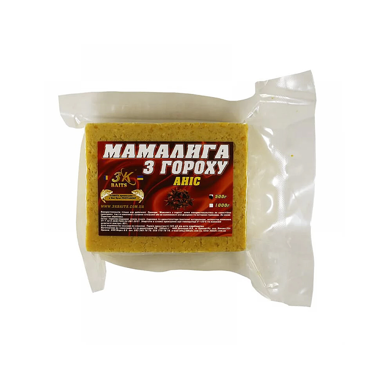 Прикормка 3KBaits Мамалыга горох анис 0.5kg
