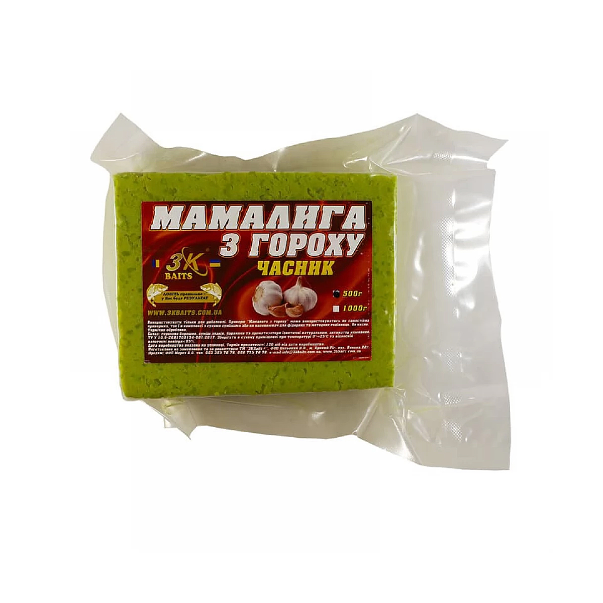 Прикормка 3KBaits Мамалыга горох чеснок 0.5kg