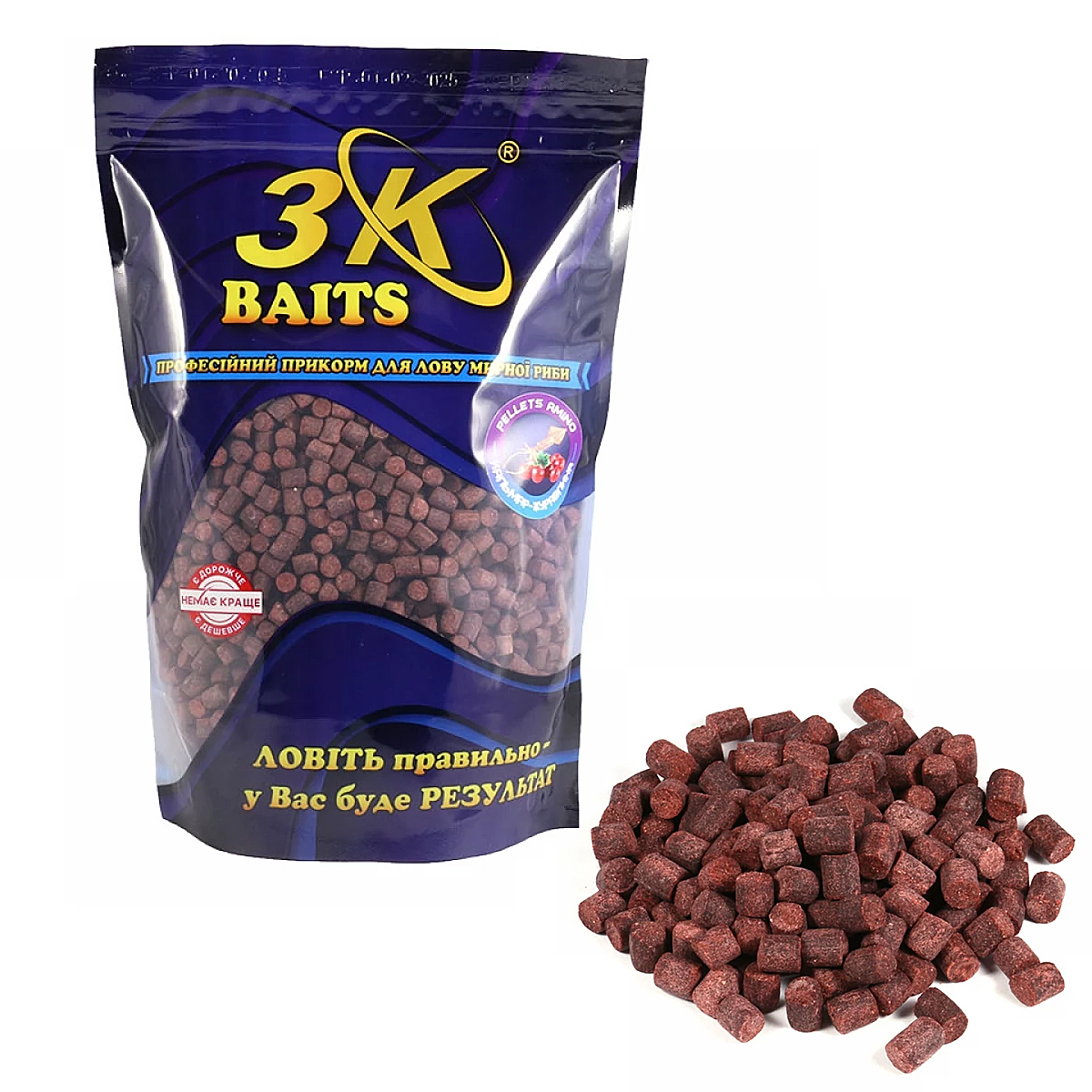 Пеллетс 3KBaits Amino кальмар-клюква 6mm 0.8kg