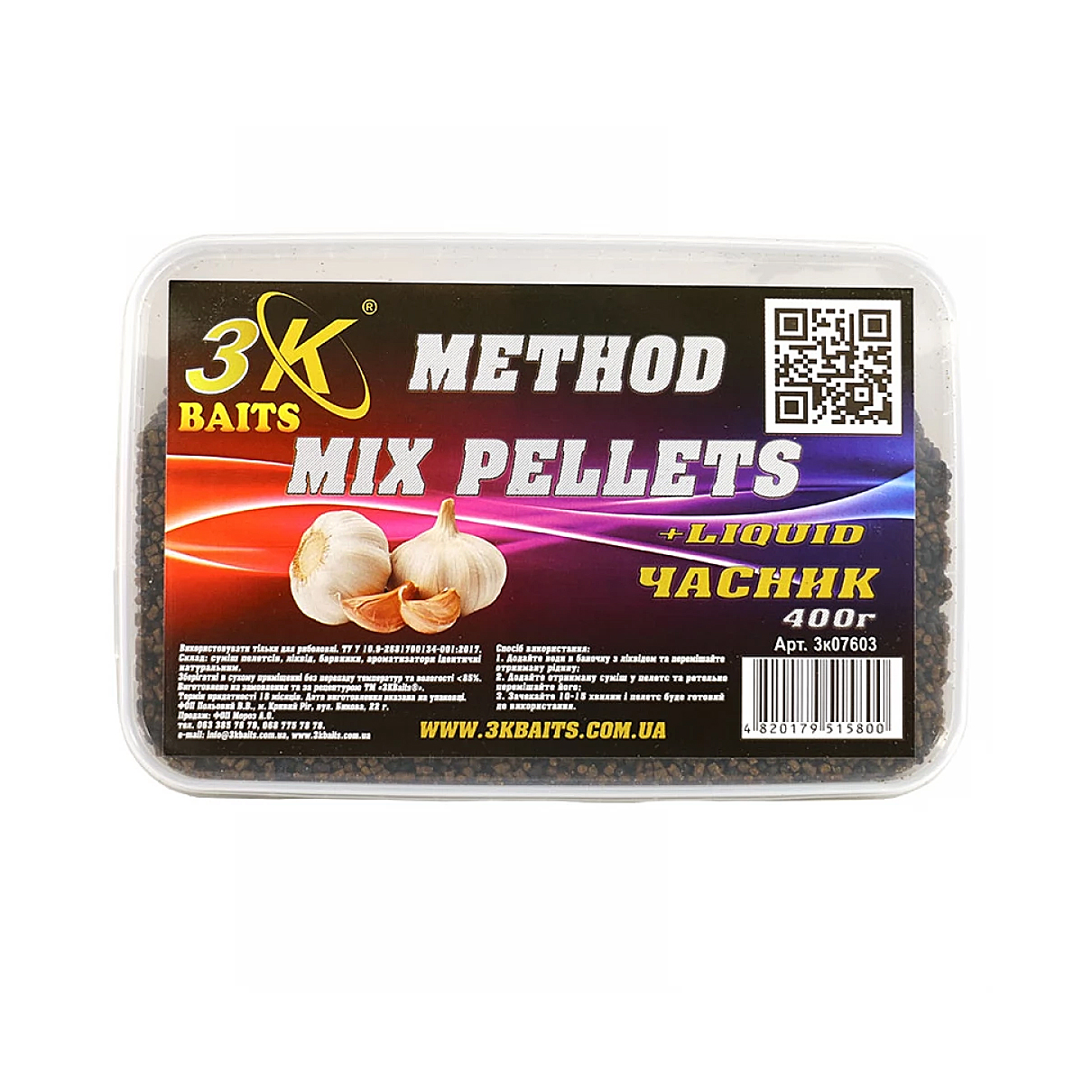 Прикормка 3KBaits Method mix чеснок 0.4kg