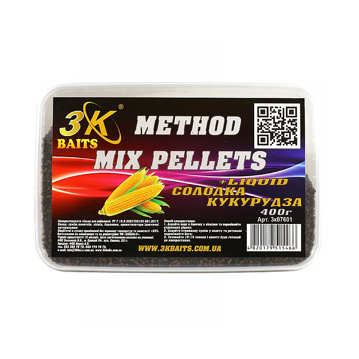 Прикормка 3KBaits Method mix сладкая кукуруза 0.4kg
