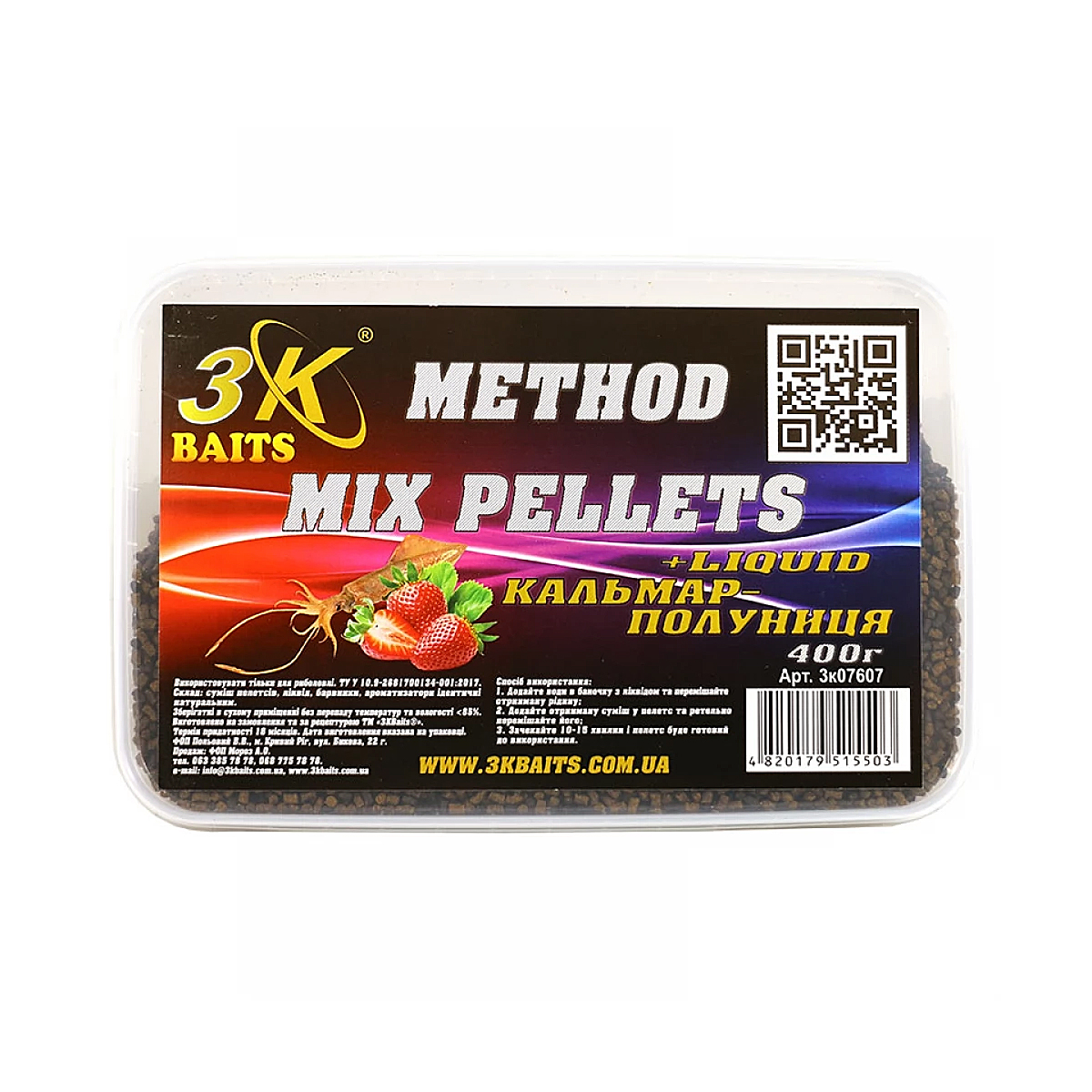 Прикормка 3KBaits Method mix кальмар-клубника 0.4kg