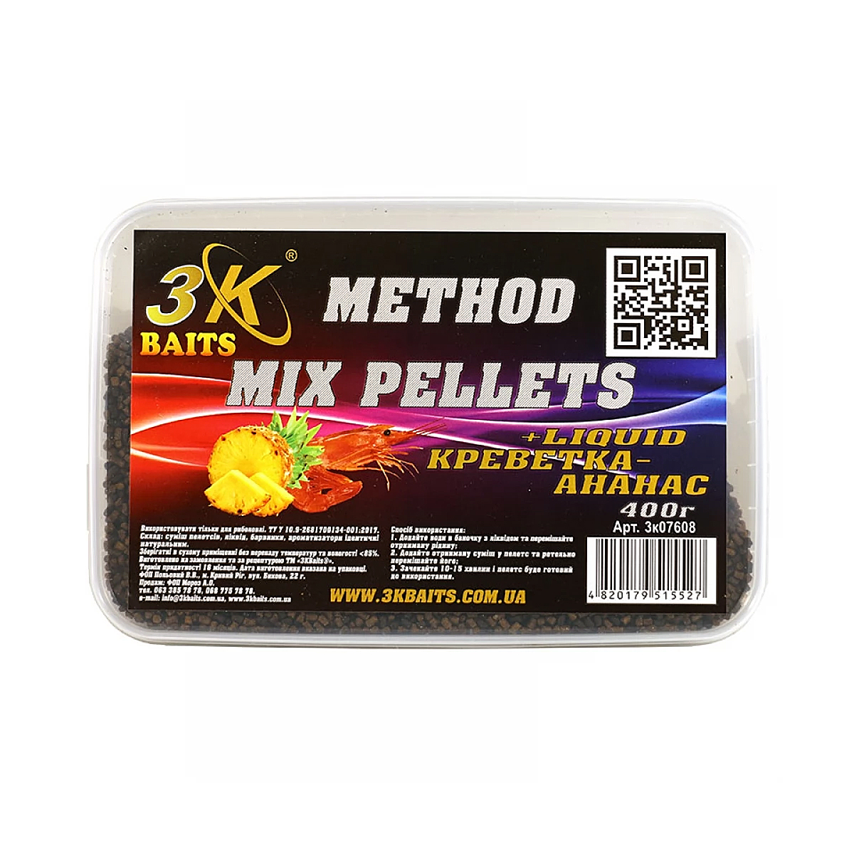 Прикормка 3KBaits Method mix креветка-ананас 0.4kg