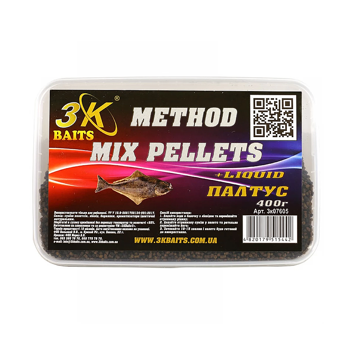 Прикормка 3KBaits Method mix палтус 0.4kg