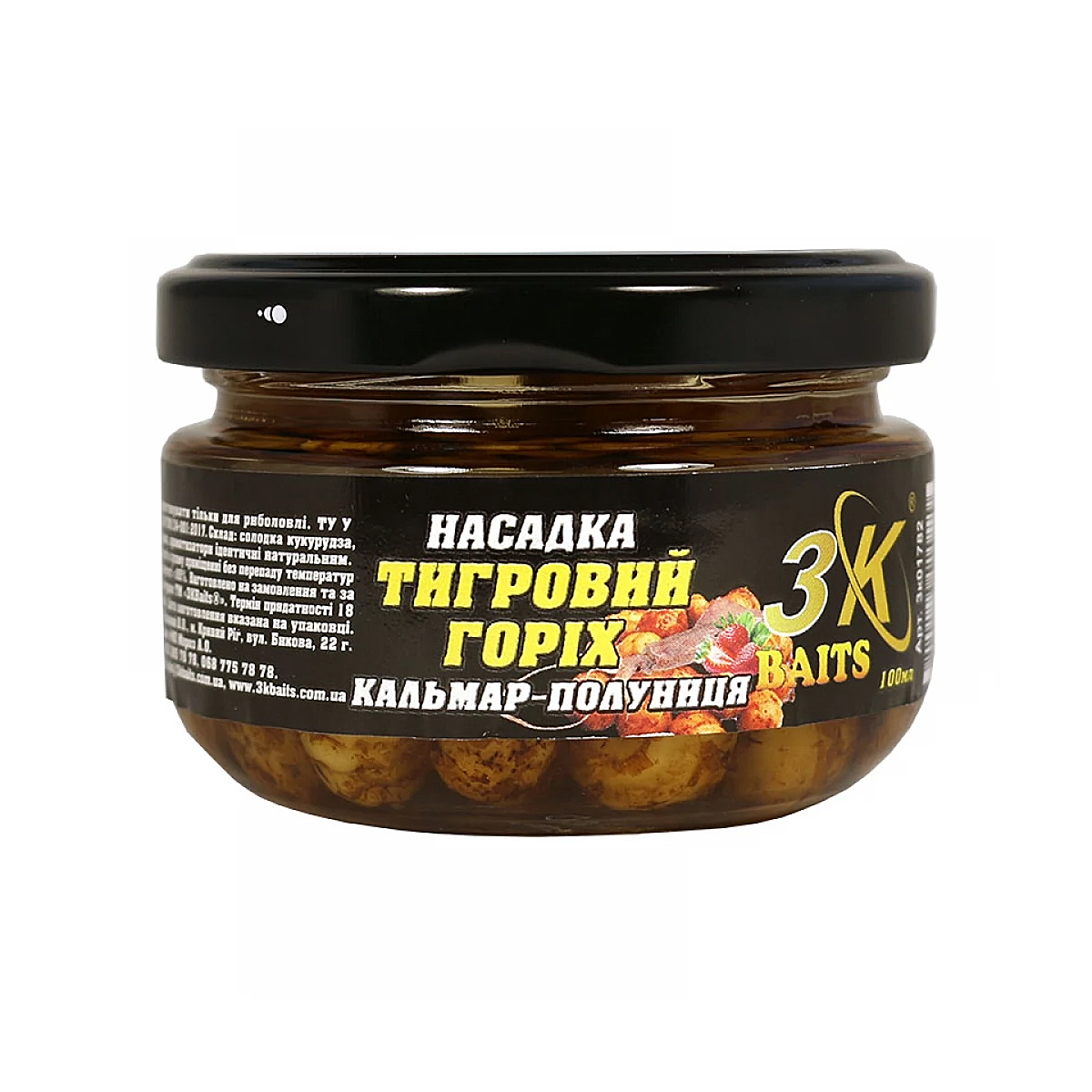 Насадка 3KBaits Тигровый орех Premium кальмар-клубника 100ml