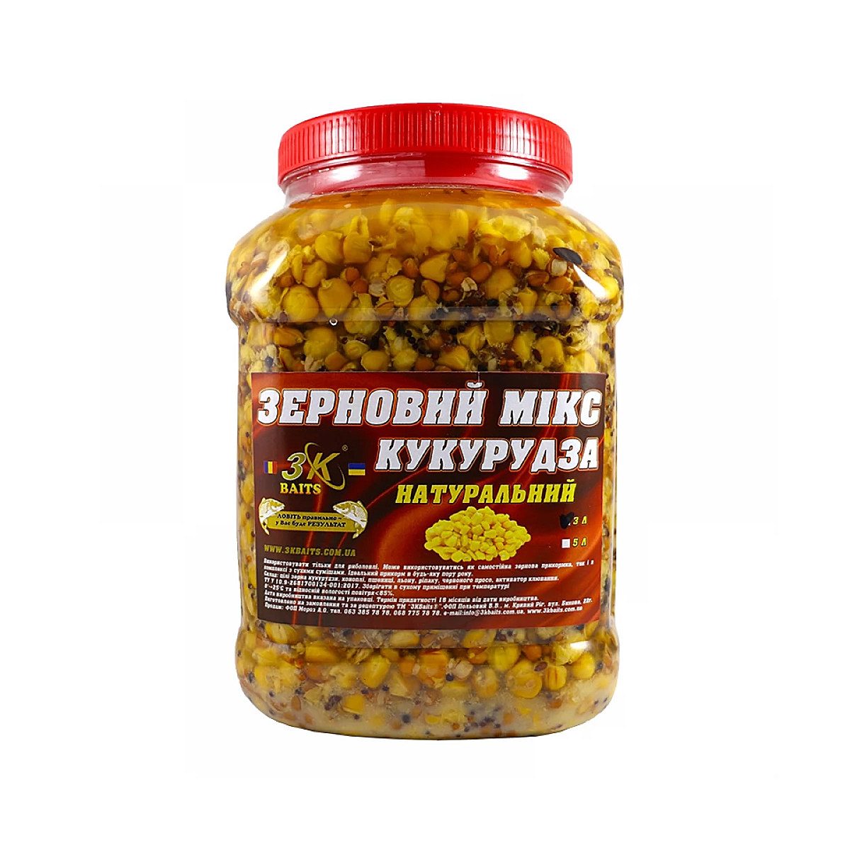 Прикормка 3KBaits Зерновой микс кукуруза натуральный 3L