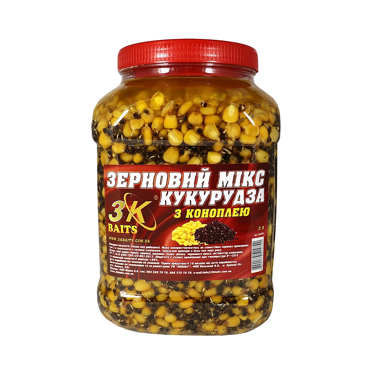 Прикормка 3KBaits Зерновой микс кукуруза конопля 3L
