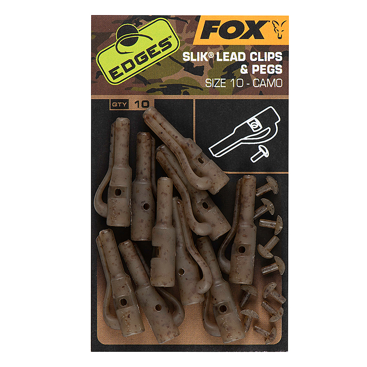 Кліпса Fox Edges Camo Slik Lead Clip + pegs Size10 10pcs