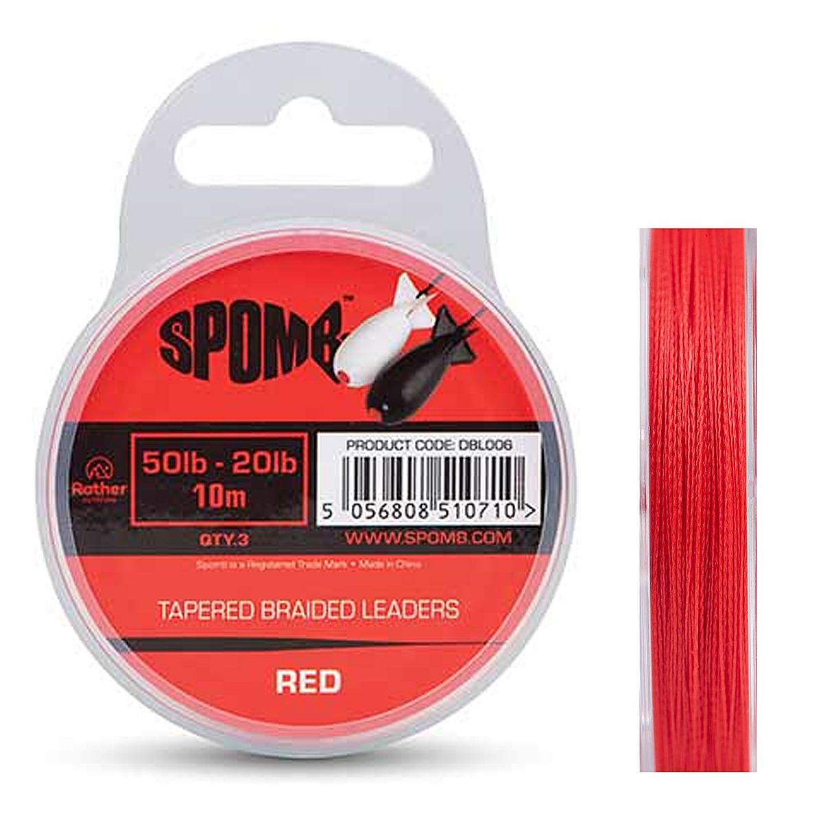 Шоклідер Spomb Braided Leader 50m 50lb #Red