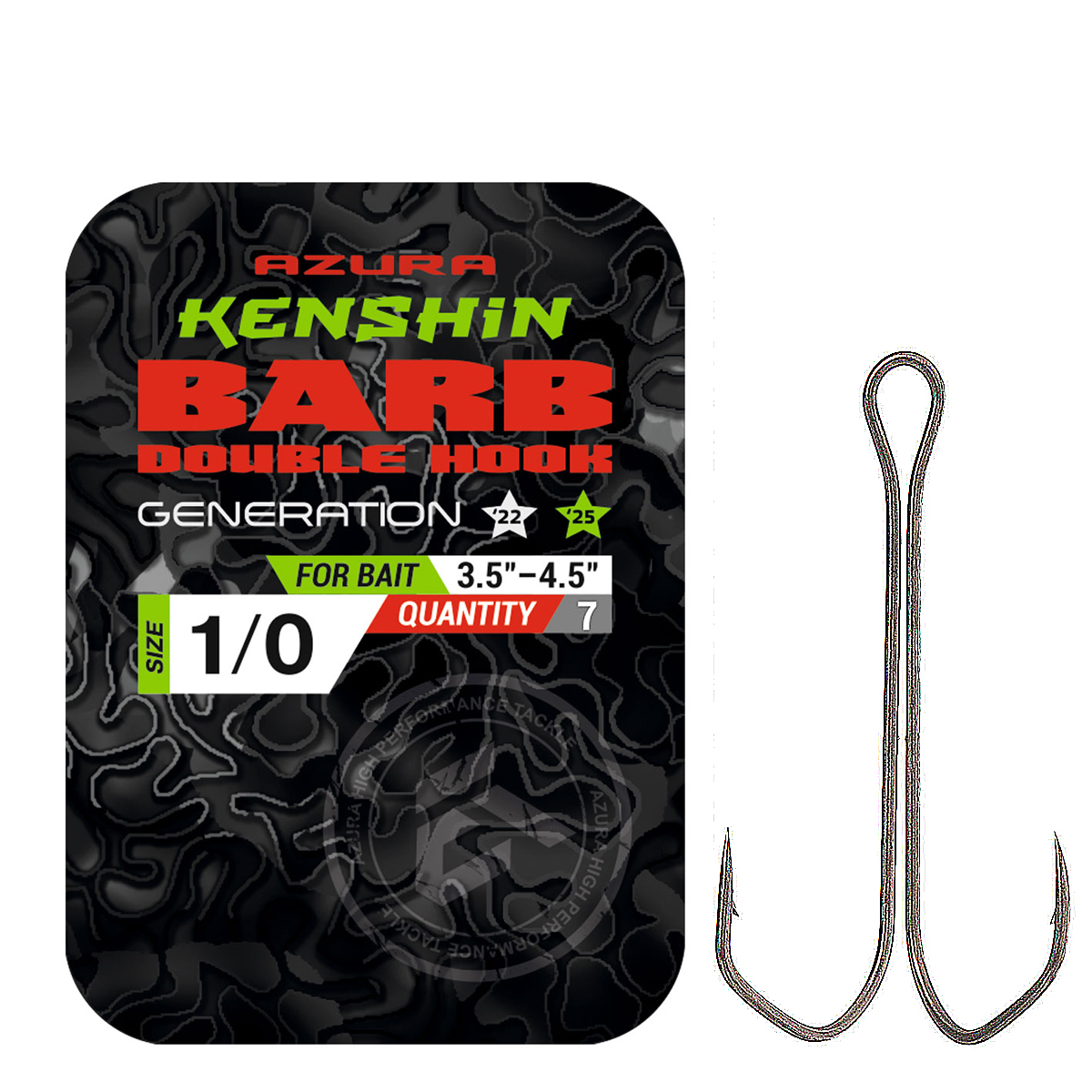Двійник Azura Kenshin Barb Double Hook Special Bent PTFE #1/0 7pcs