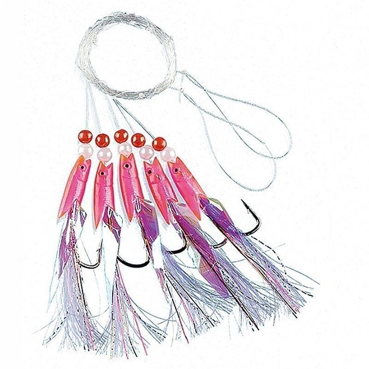 Морський монтаж Fladden Pink rubber with white feathers 5-hooks #3/0