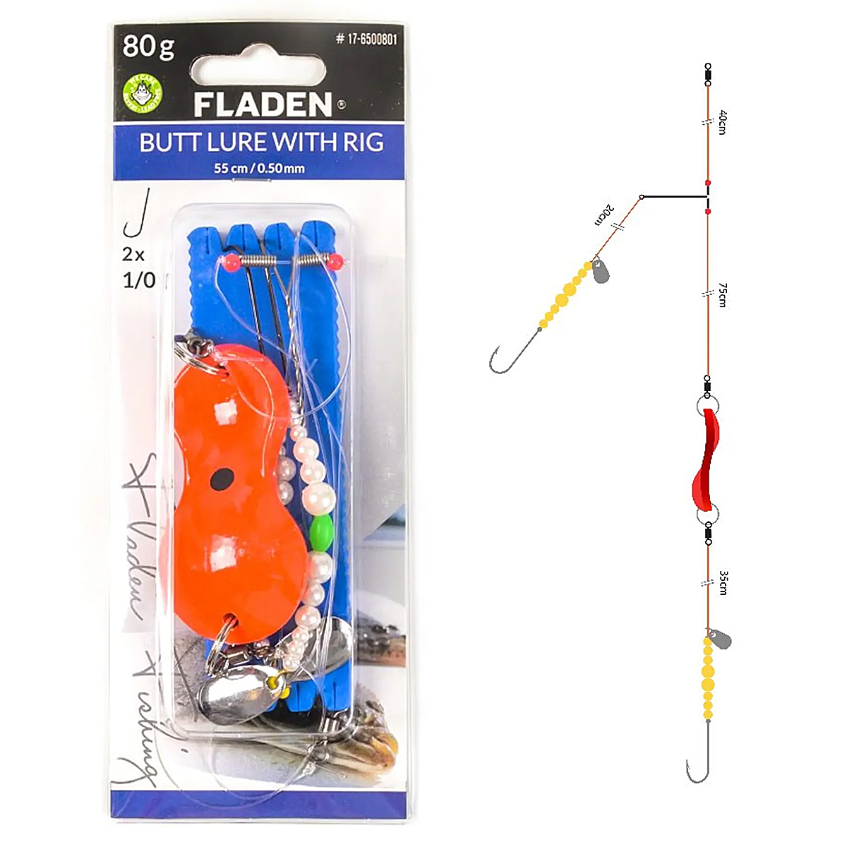 Морской монтаж Fladen Butt lure w pearl boom 80g 55cm line 0.5