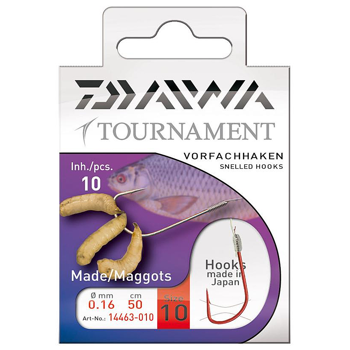 Гачок с повідцем Daiwa Tournament Maggots Red №10 0.16mm 50cm 10pcs