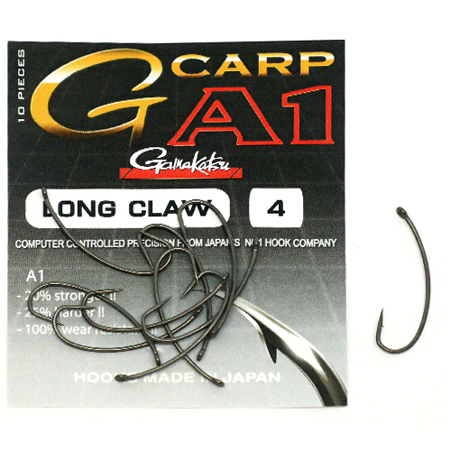 Гачки одинарні Gamakatsu A1 G-Carp Long Claw P.T.F.E. coating Grey №2 10pc фото 2