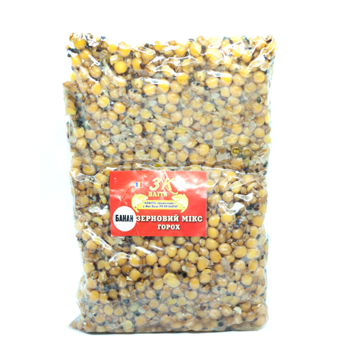 Прикормка 3KBaits Зерновой микс горох банан 1kg