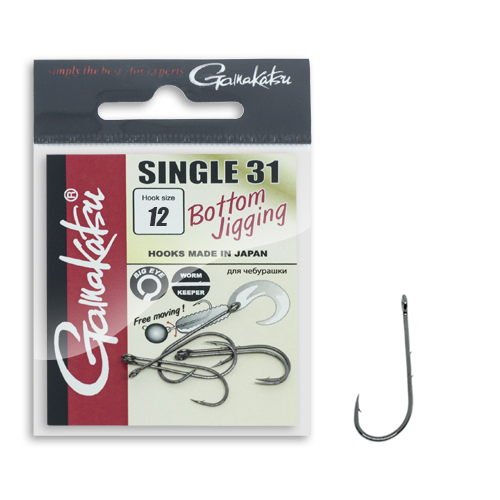Гачок Gamakatsu Worm Single 31 Black №12 9pc