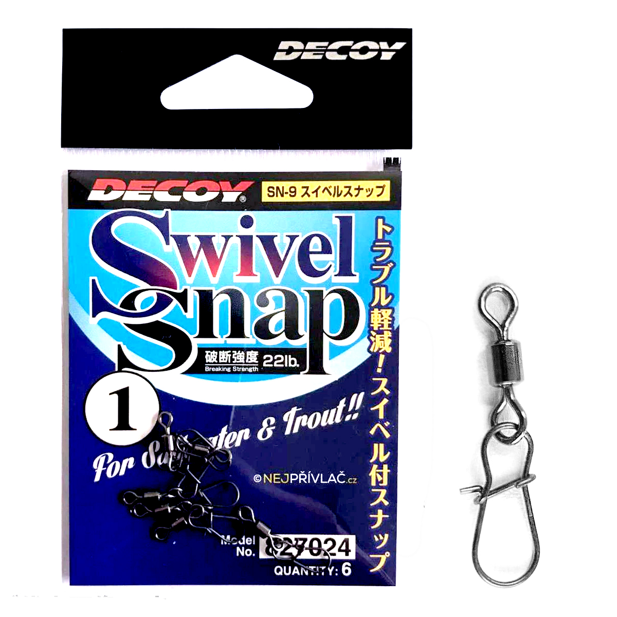Вертлюг із застібкою Decoy SN-9 Swivel Snap 22lb #1 6pcs